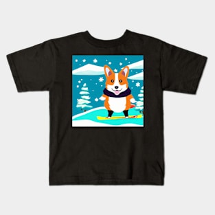 Snowboarding Corgi Dog Kids T-Shirt